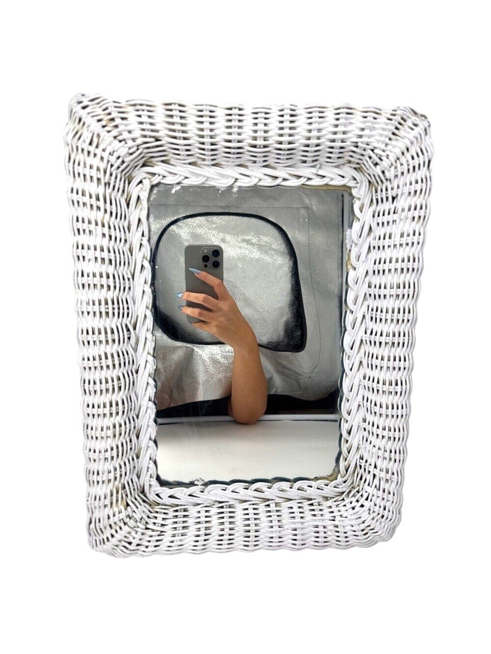 Vintage Square White Wicker Mirror 16x12" Rectangle Boho Shabby Chic Cottage Fem